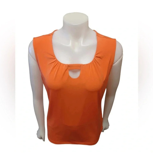 Tahari Sleeveless Orange Coral Keyhole Front Tank Top Size Large - Picture 3 of 8
